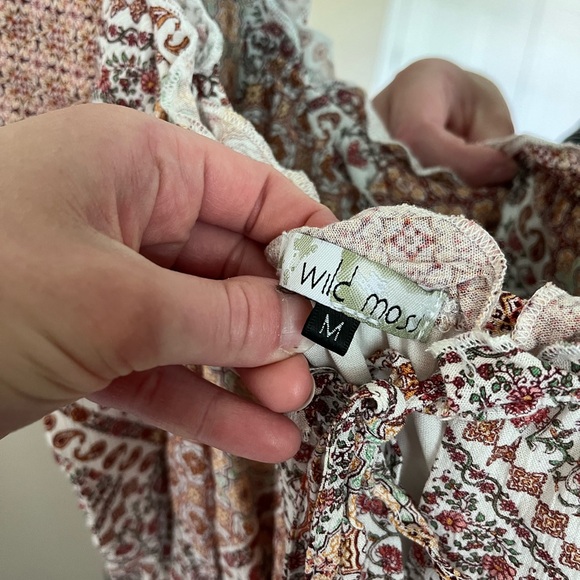 Wild Moss Pink and Tan Tiered Maxi Dress with Puff Sleeves - Picture 4 of 5